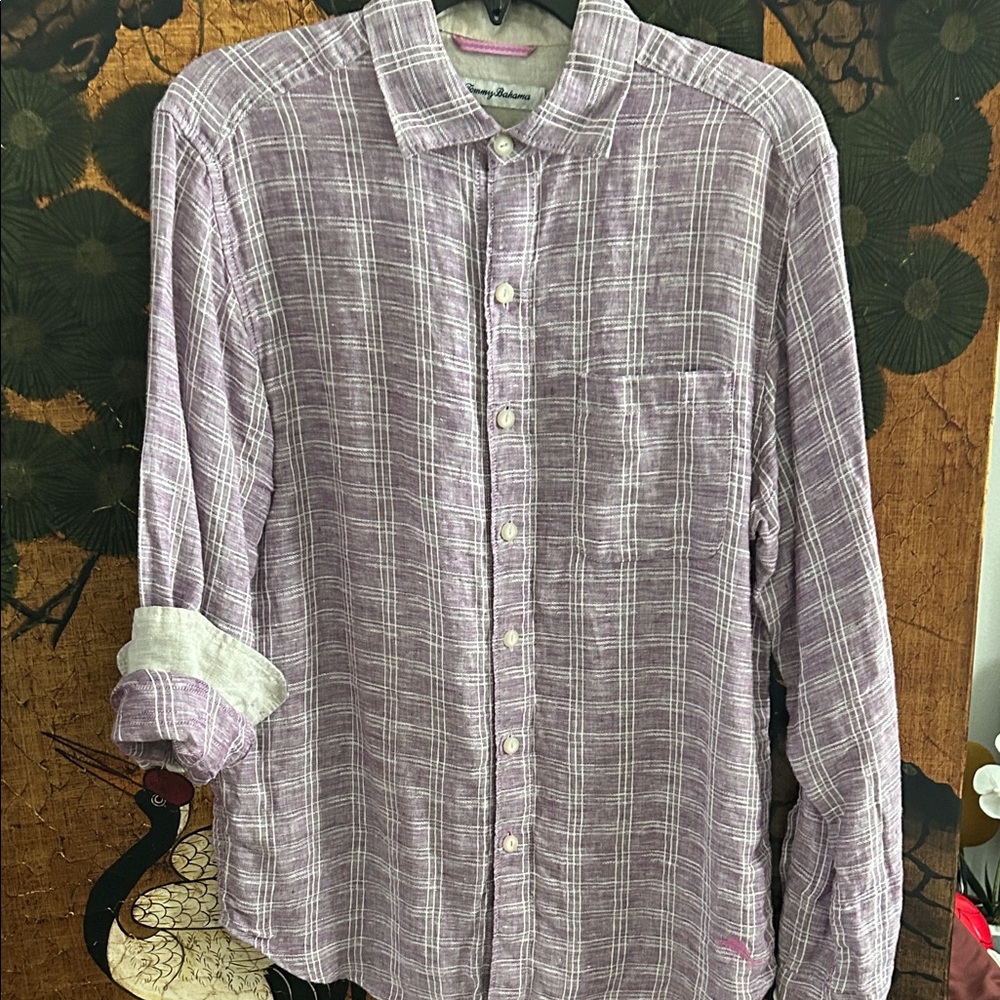 Tommy Bahama Lavender Linen Checkered Shirt
